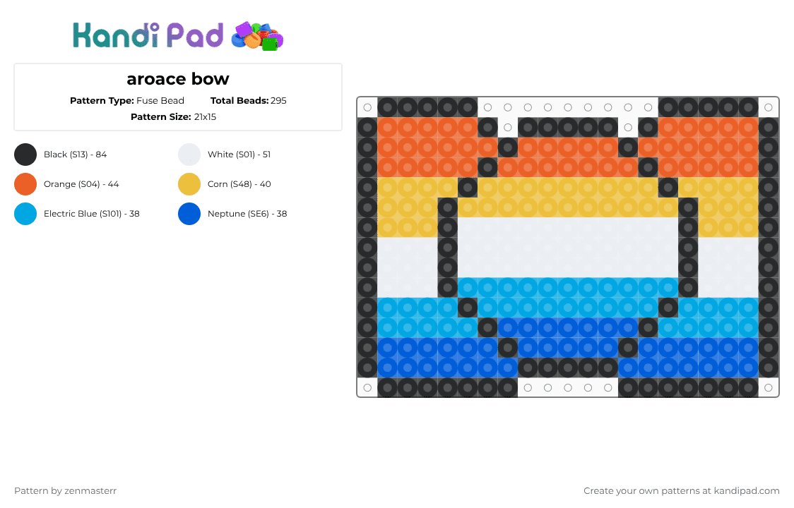 aroace bow - Fuse Bead Pattern by zenmasterr on Kandi Pad - orange,yellow,light blue,blue