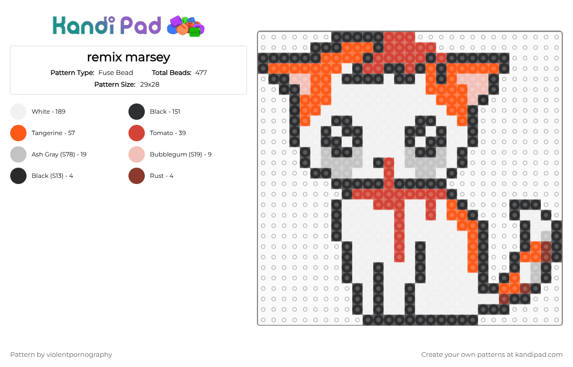 remix marsey - Fuse Bead Pattern by violentpornography on Kandi Pad - white,red,orange