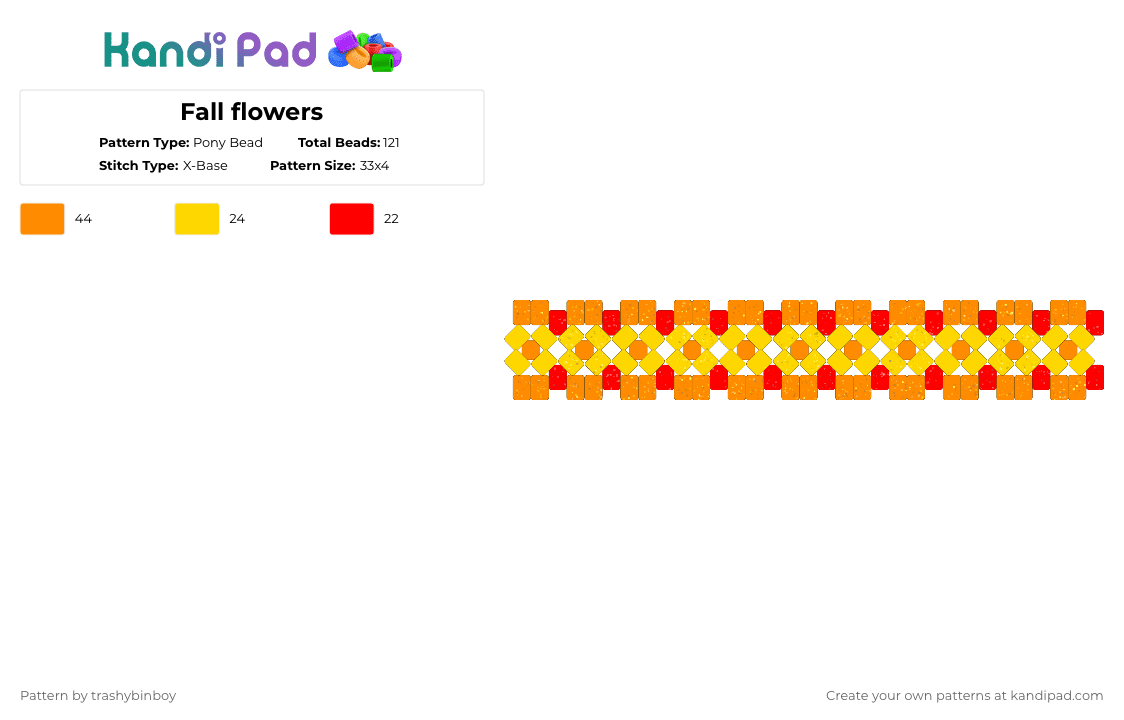 Fall flowers - Pony Bead Pattern by trashybinboy on Kandi Pad - orange,yellow,flowers,fall,autumn
