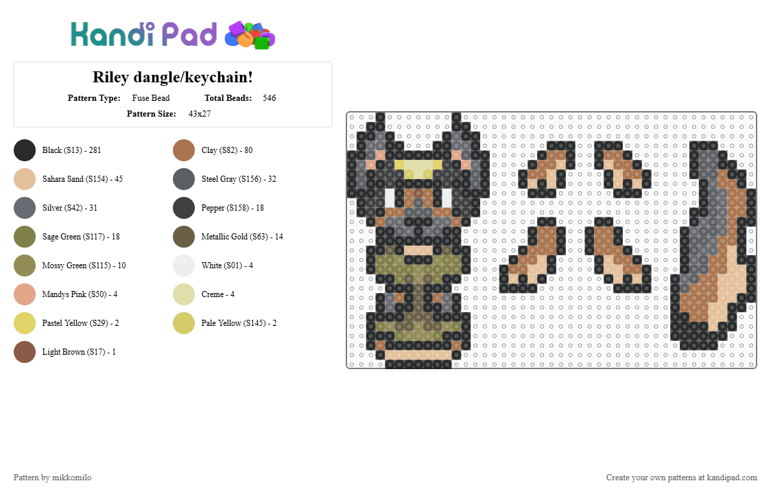 Riley dangle/keychain! - Fuse Bead Pattern by mikkomilo on Kandi Pad - black,gray,tan,beige,german shepherd,call of duty ghosts,codg,ghosts,cod,call of duty,keychain,dangle