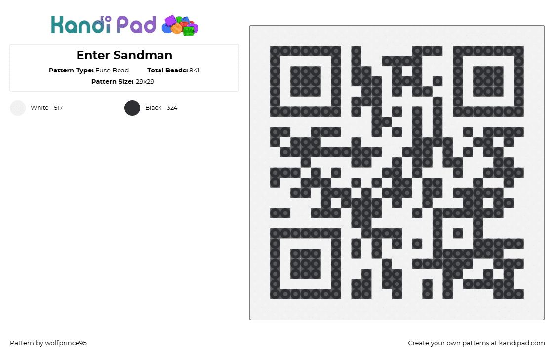Enter Sandman - Fuse Bead Pattern by wolfprince95 on Kandi Pad - white,black
