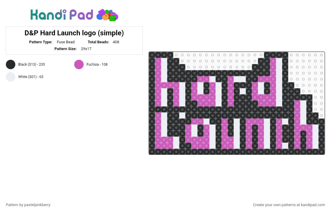 D&P Hard Launch logo (simple) - Fuse Bead Pattern by pastelpinkberry on Kandi Pad - pink,white
