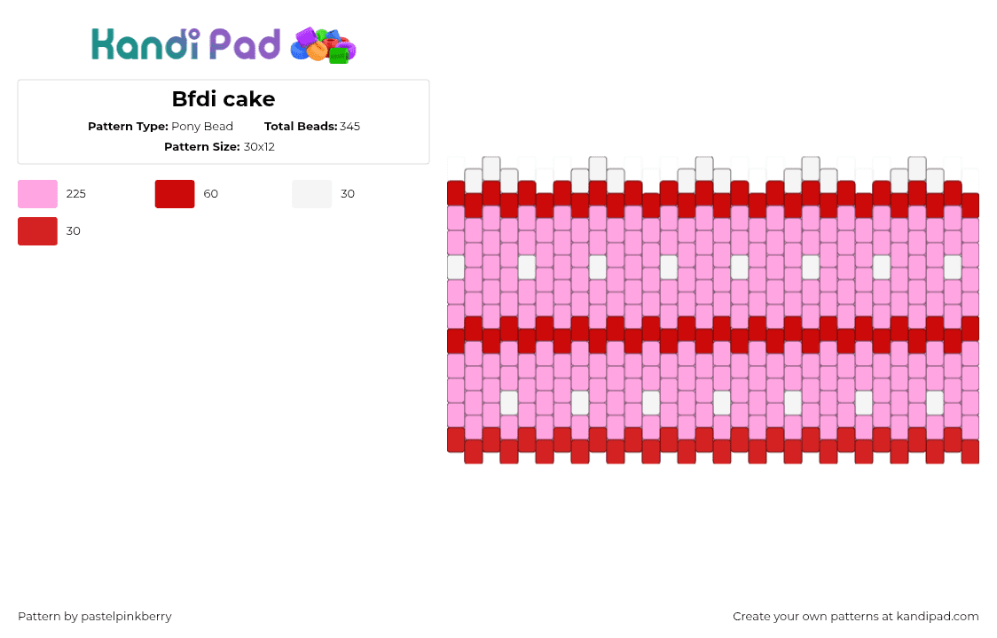 Bfdi cake - Pony Bead Pattern by pastelpinkberry on Kandi Pad - pink,red,bfdi