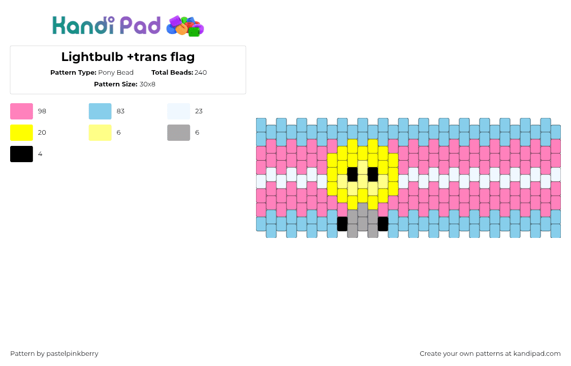 Lightbulb +trans flag - Pony Bead Pattern by pastelpinkberry on Kandi Pad - pink,light blue,inanimate insanity,osc