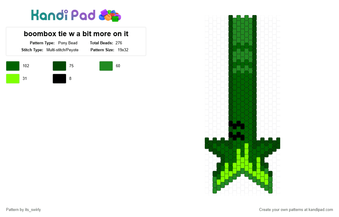 boombox tie w a bit more on it - Pony Bead Pattern by its_swirly on Kandi Pad - black,green,phighting,boombox