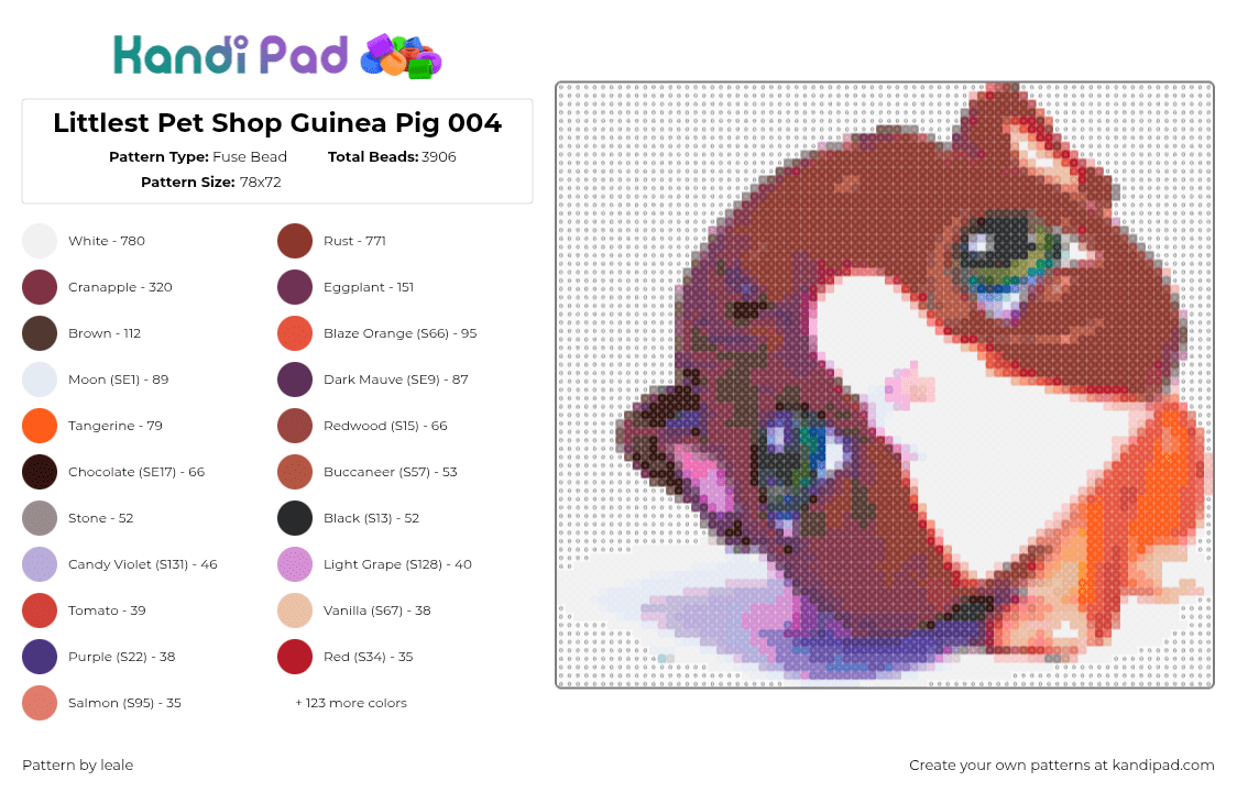 Littlest Pet Shop Guinea Pig 004 - Fuse Bead Pattern by leale on Kandi Pad - lps,littlest pet shop,guinea pig,004,2005,2006,hasbro