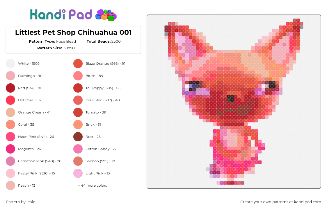 Littlest Pet Shop Chihuahua 001 - Fuse Bead Pattern by leale on Kandi Pad - littlest pet shop,chihuahua,001,lps,hasbro,2005,2006