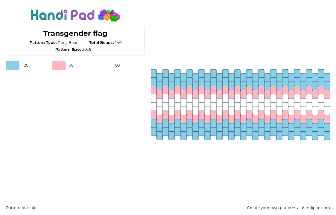 Transgender flag - Pony Bead Pattern by leale on Kandi Pad - light blue,pink,transgender,white,blue,pride