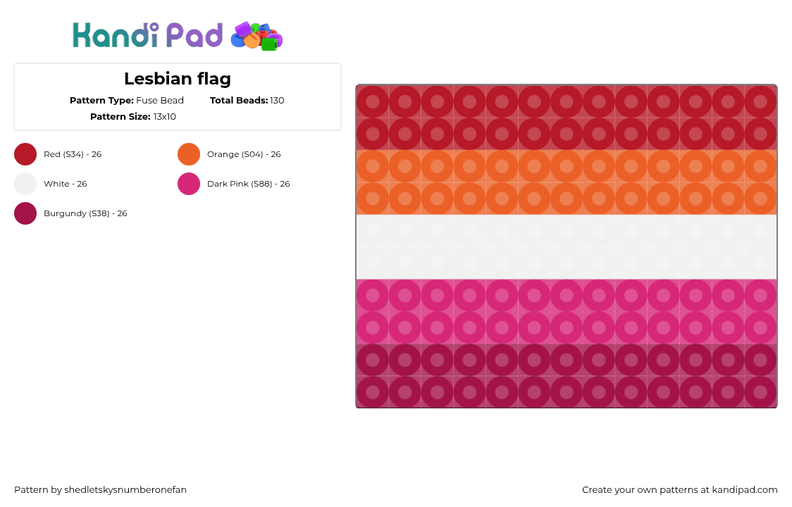 Lesbian flag - Fuse Bead Pattern by shedletskysnumberonefan on Kandi Pad - pink