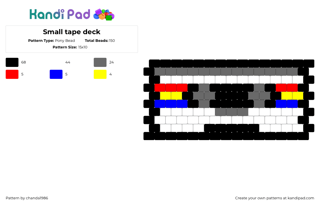 Small tape deck - Pony Bead Pattern by chanda1986 on Kandi Pad - white,gray
