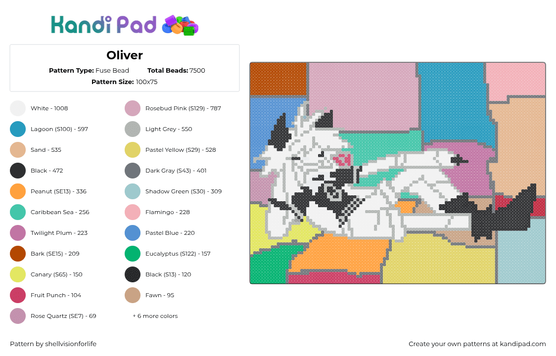 Oliver - Fuse Bead Pattern by shellvisionforlife on Kandi Pad - beige,pink,light blue,yellow,fpe,fundamental paper education,oliver,alice blushes,colorful,white,black