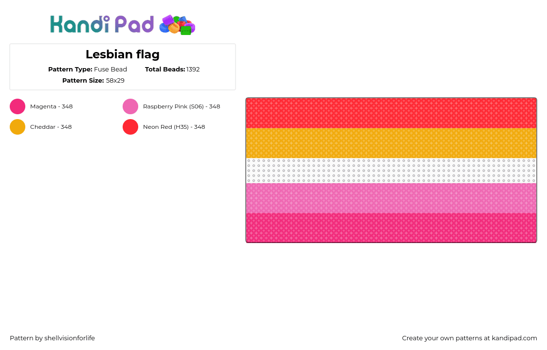 Lesbian flag - Fuse Bead Pattern by shellvisionforlife on Kandi Pad - pink