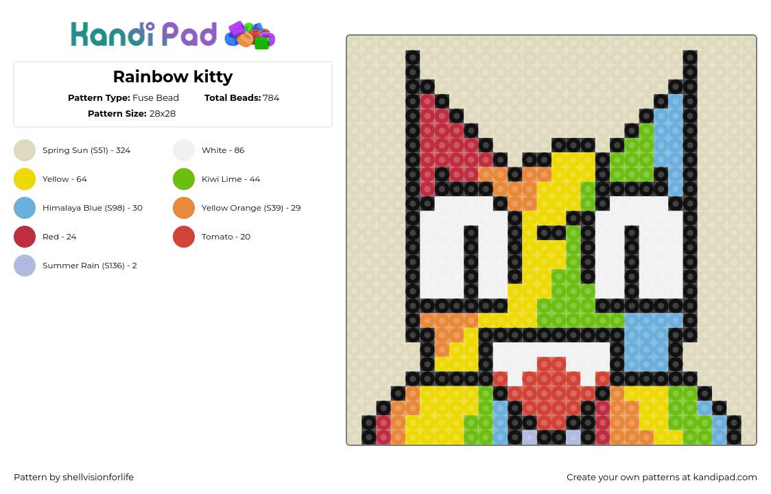 Rainbow kitty - Fuse Bead Pattern by shellvisionforlife on Kandi Pad - beige