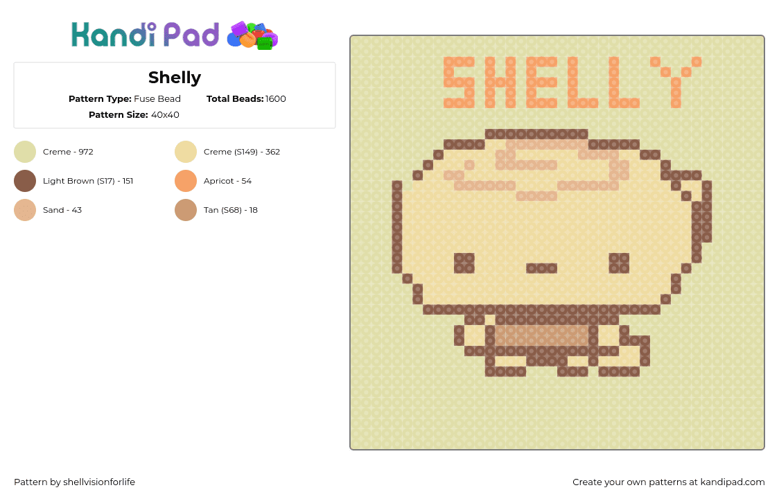 Shelly - Fuse Bead Pattern by shellvisionforlife on Kandi Pad - beige,yellow