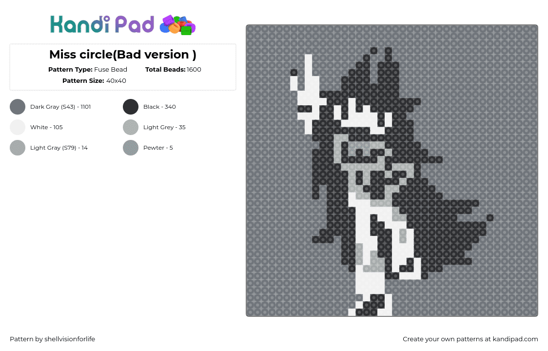 Miss circle(Bad version ) - Fuse Bead Pattern by shellvisionforlife on Kandi Pad - gray