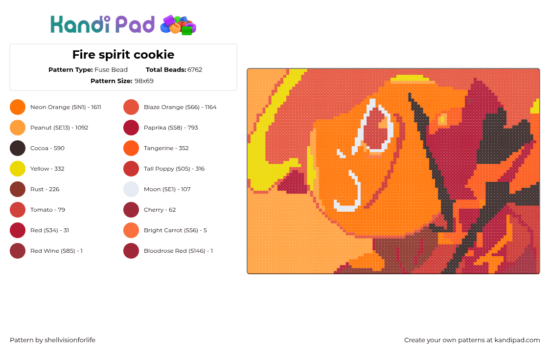 Fire spirit cookie - Fuse Bead Pattern by shellvisionforlife on Kandi Pad - crk,cookie run kinngdom,fire,cookie,red,orange