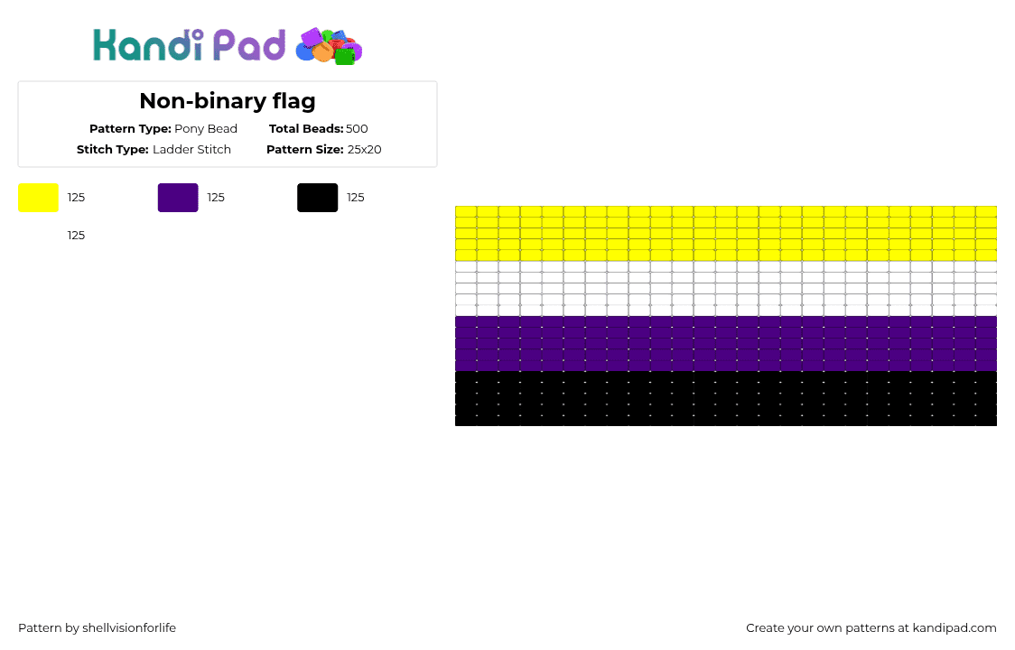 Non-binary flag - Pony Bead Pattern by shellvisionforlife on Kandi Pad - yellow,purple,pride,sexuality,nonbinary,gender,black,white
