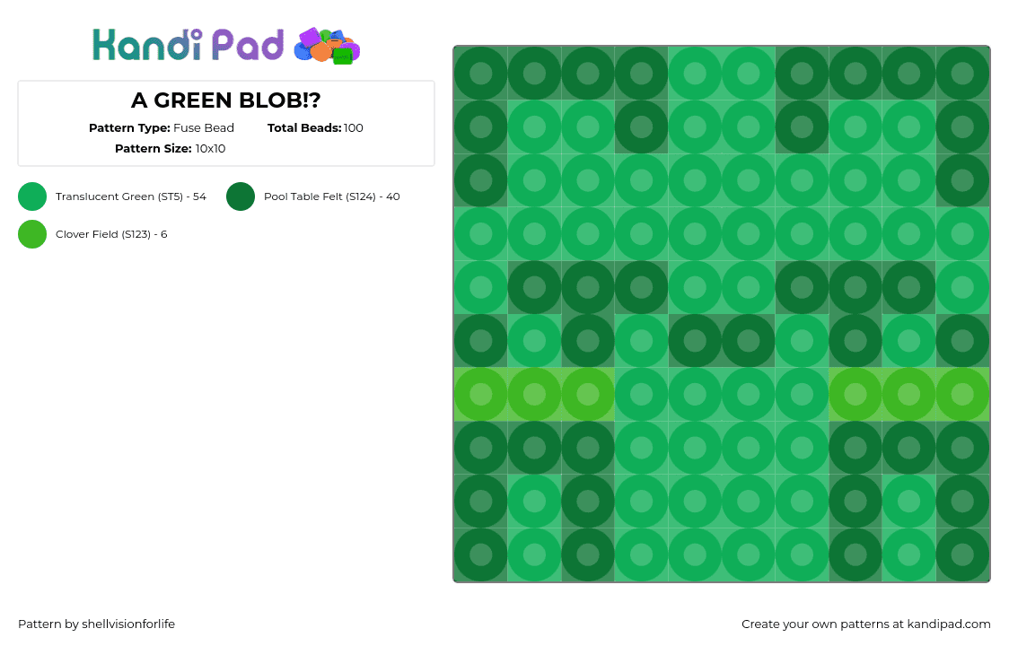 A GREEN BLOB!? - Fuse Bead Pattern by shellvisionforlife on Kandi Pad - green,dark green,blob