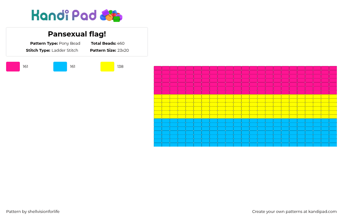 Pansexual flag! - Pony Bead Pattern by shellvisionforlife on Kandi Pad - pink,light blue,pride,sexuality,pan,gay