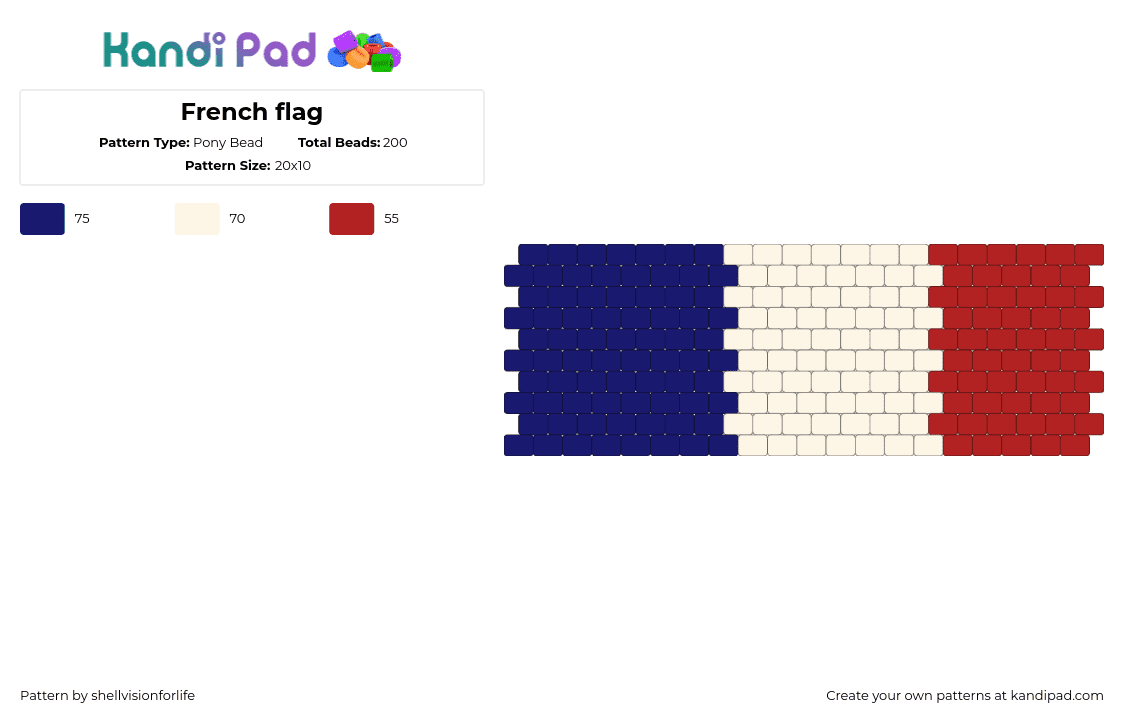 French flag - Pony Bead Pattern by shellvisionforlife on Kandi Pad - purple,red,country