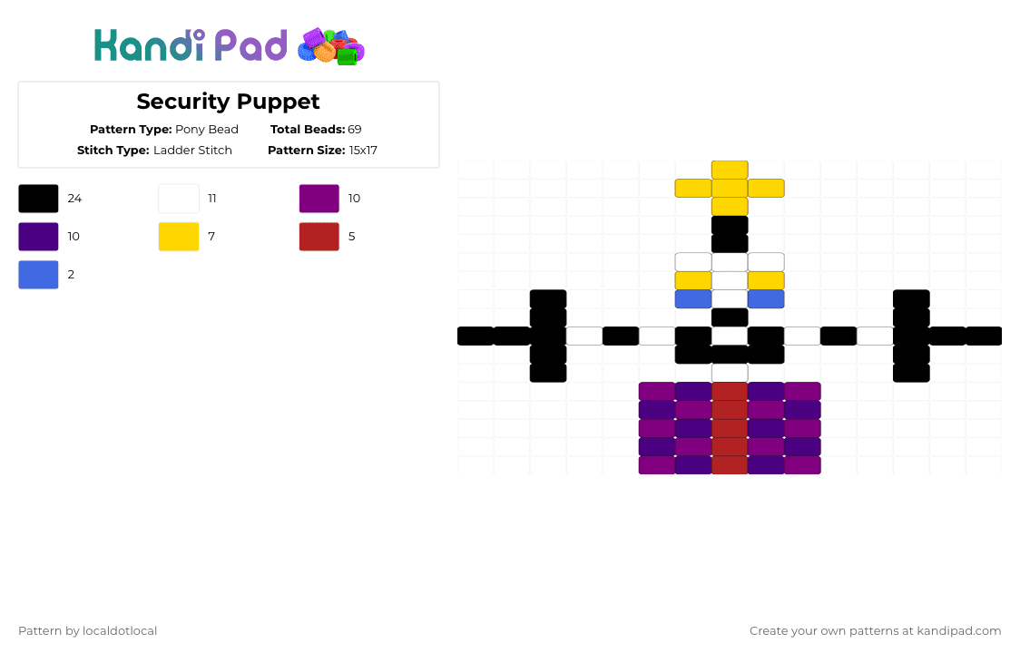 Security Puppet - Pony Bead Pattern by localdotlocal on Kandi Pad - yellow,pink,purple,fnaf