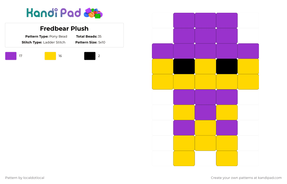 Fredbear Plush - Pony Bead Pattern by localdotlocal on Kandi Pad - purple,yellow,fnaf
