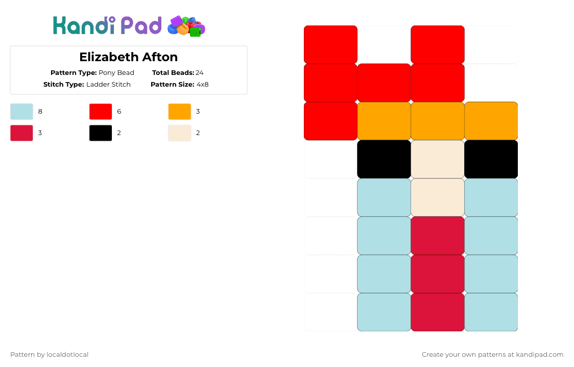 Elizabeth Afton - Pony Bead Pattern by localdotlocal on Kandi Pad - red,light blue,fnaf