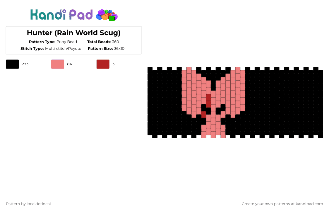 Hunter (Rain World Scug) - Pony Bead Pattern by localdotlocal on Kandi Pad - black