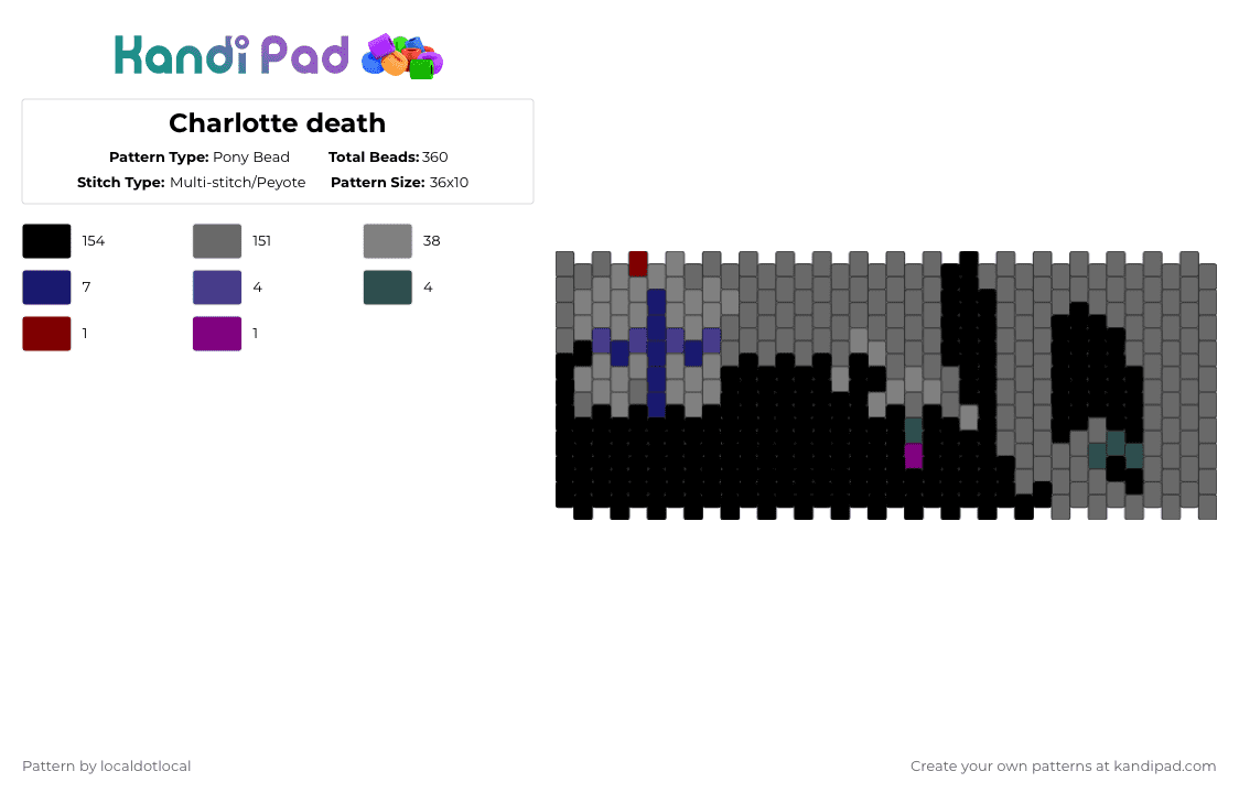 Charlotte death - Pony Bead Pattern by localdotlocal on Kandi Pad - gray