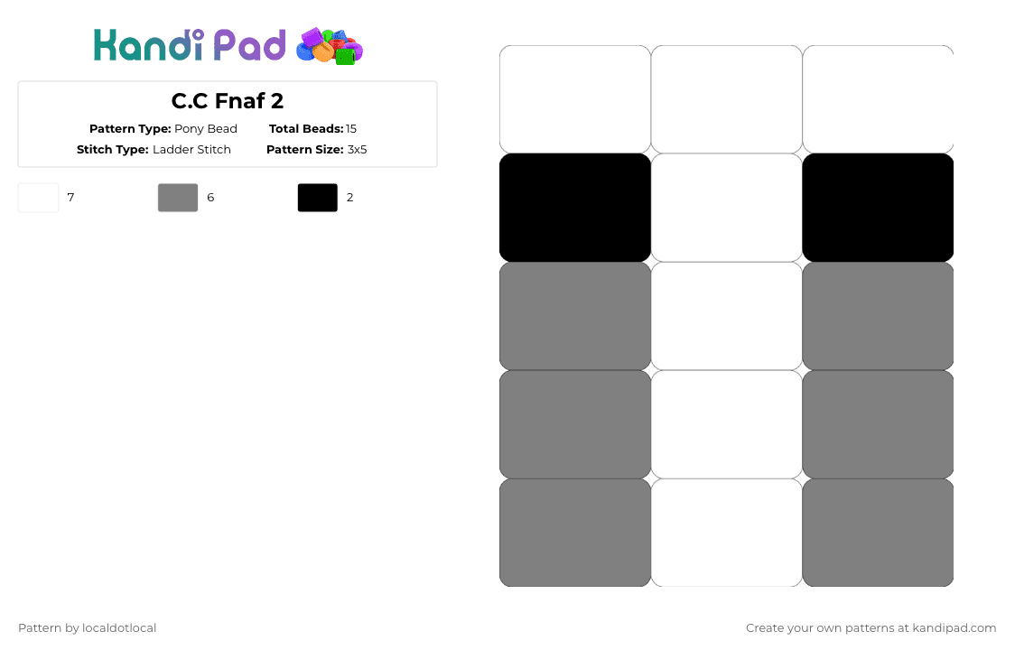 C.C Fnaf 2 - Pony Bead Pattern by localdotlocal on Kandi Pad - white,gray,fnaf