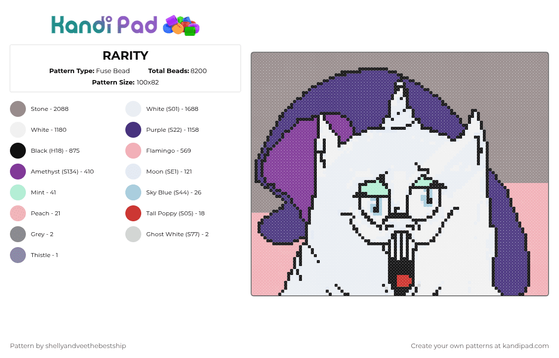 RARITY - Fuse Bead Pattern by deleted_user_681816 on Kandi Pad - white,gray,purple