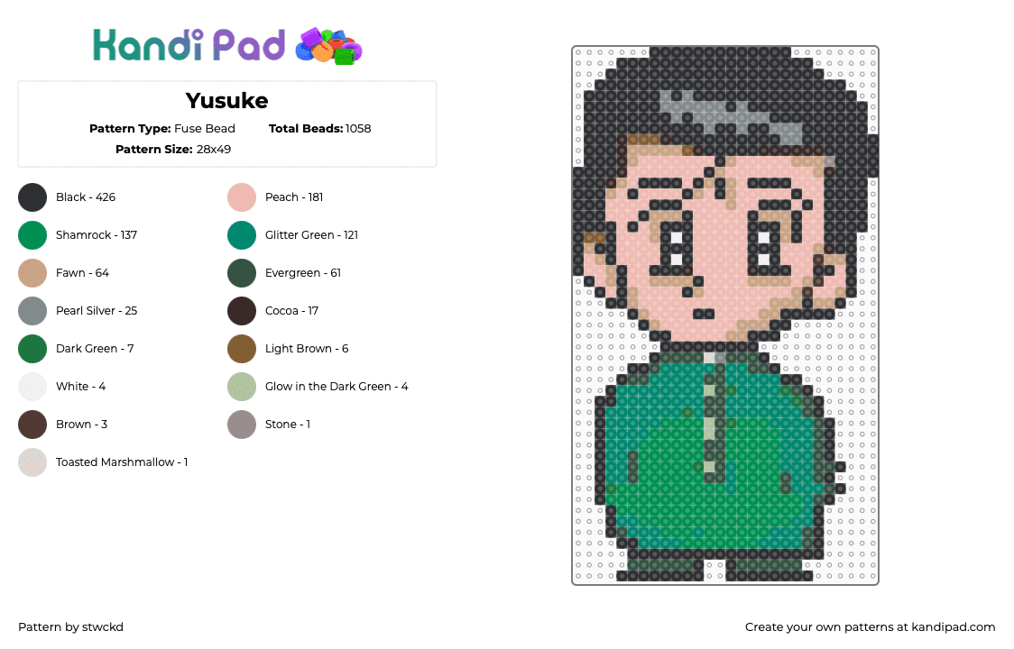 Yusuke - Fuse Bead Pattern by stwckd on Kandi Pad - beige,teal,green