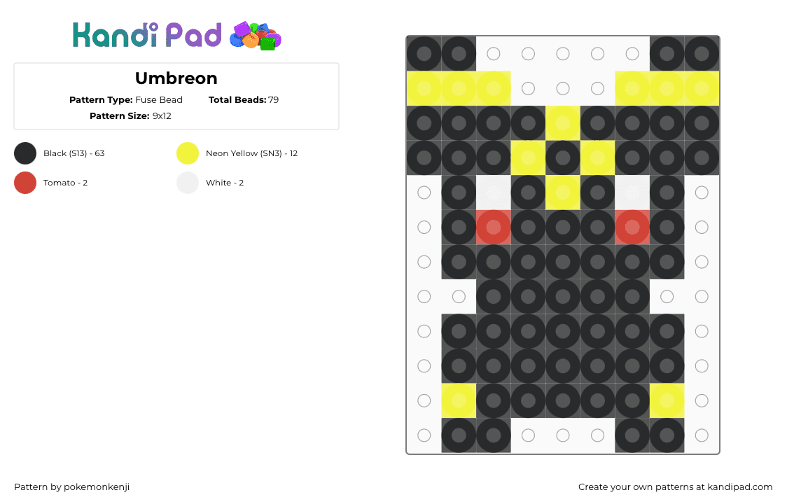 Umbreon - Fuse Bead Pattern by pokemonkenji on Kandi Pad - black,yellow