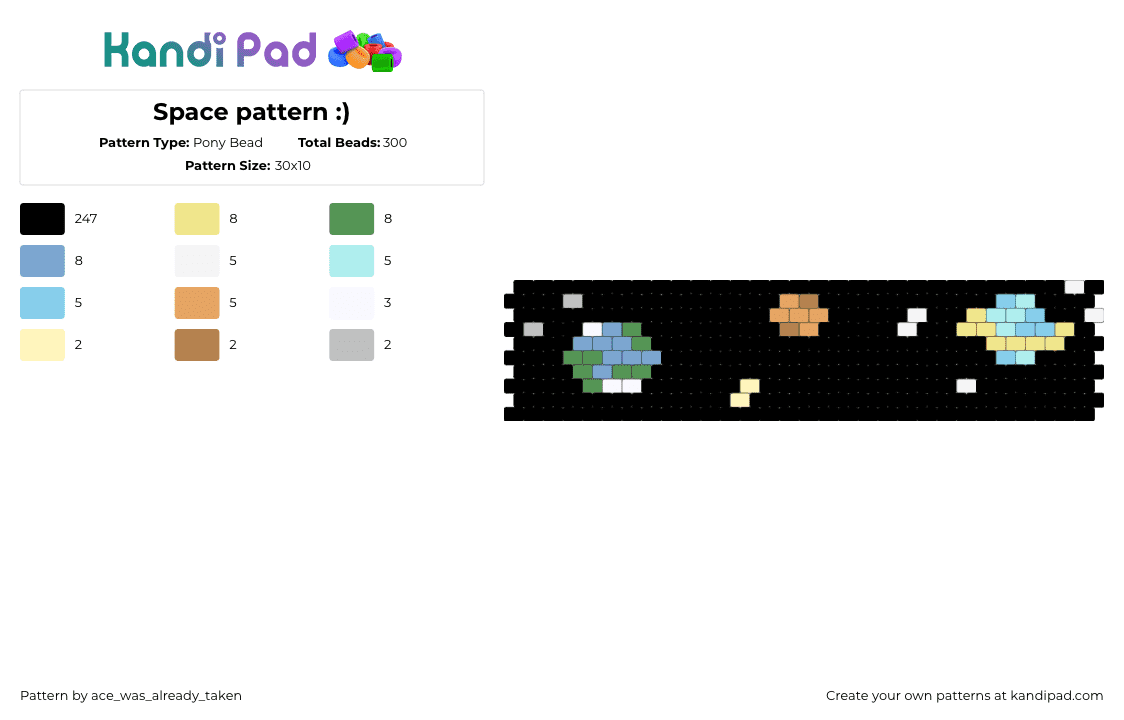 Space pattern :) - Pony Bead Pattern by ace_was_already_taken on Kandi Pad - black,yellow,light blue,green,galaxy,space