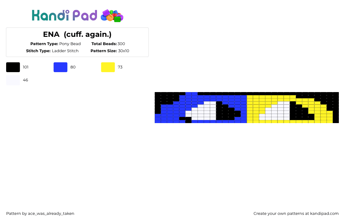 ENA  (cuff. again.) - Pony Bead Pattern by ace_was_already_taken on Kandi Pad - blue,yellow,ena joel g,ena,joel g