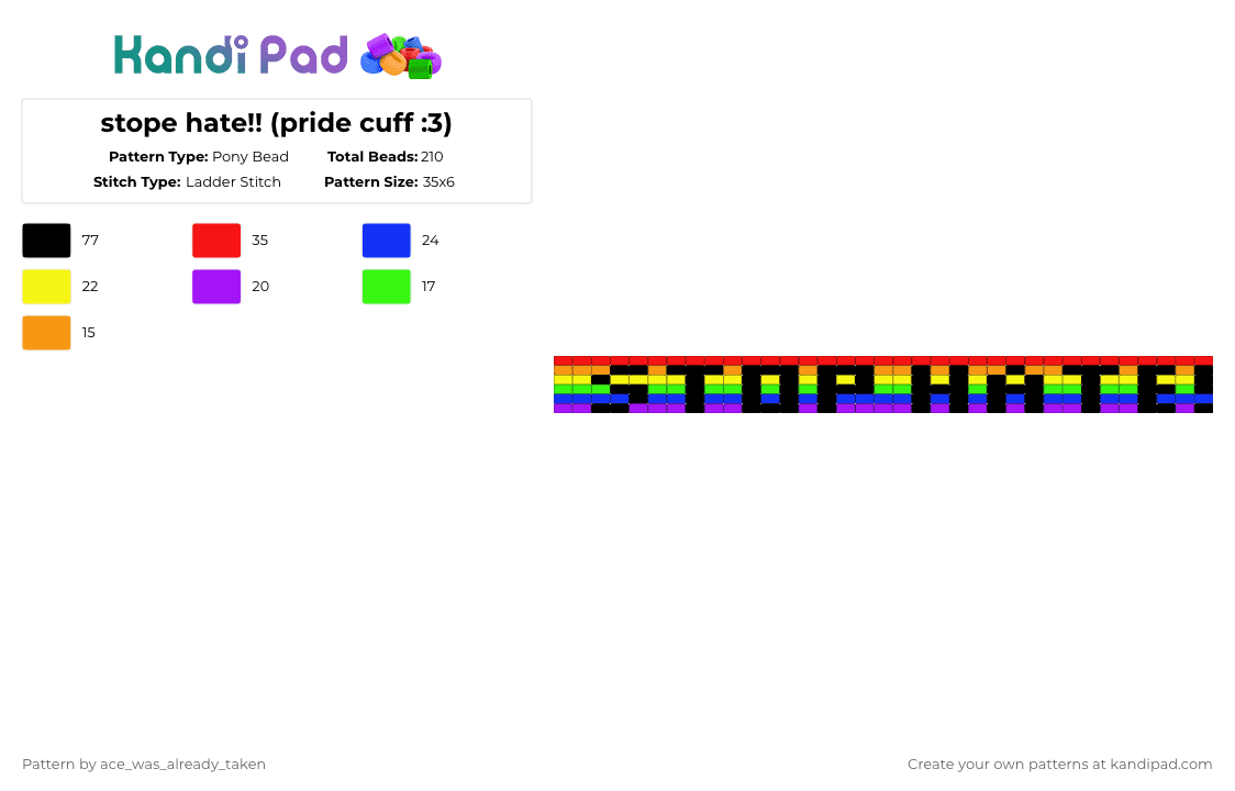 stope hate!! (pride cuff :3) - Pony Bead Pattern by ace_was_already_taken on Kandi Pad - red,purple,pride