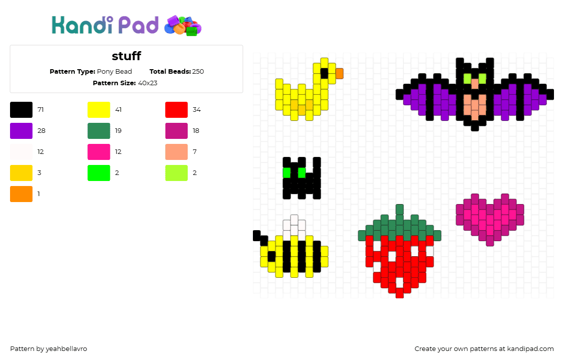 stuff - Pony Bead Pattern by yeahbellavro on Kandi Pad - yellow,purple,pink,red