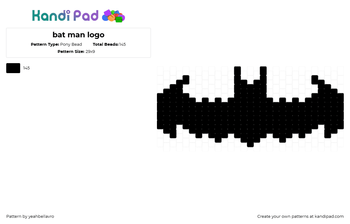 bat man logo - Pony Bead Pattern by yeahbellavro on Kandi Pad - black