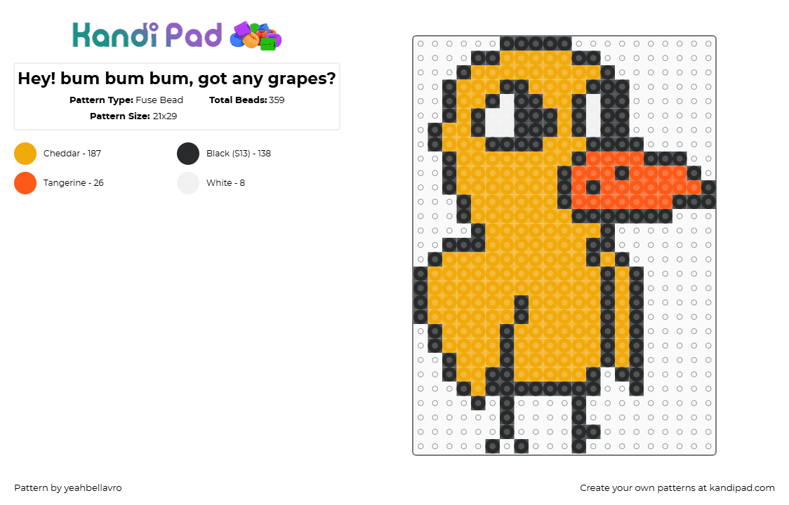 Hey! bum bum bum, got any grapes? - Fuse Bead Pattern by yeahbellavro on Kandi Pad - orange