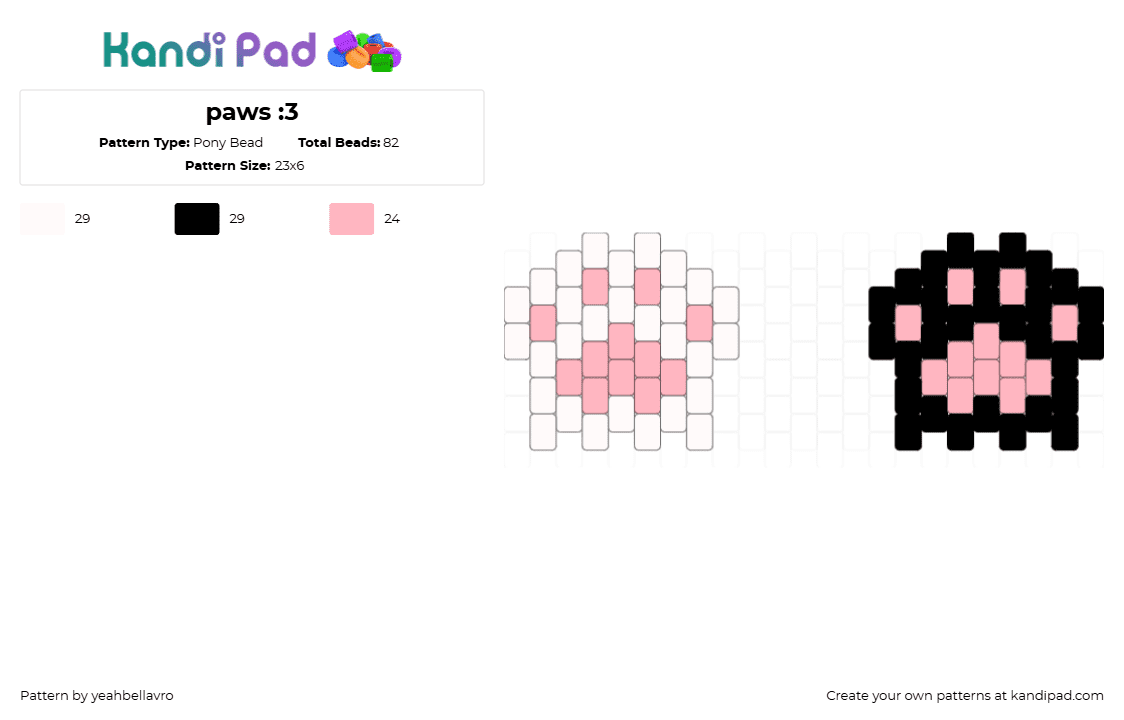 paws :3 - Pony Bead Pattern by yeahbellavro on Kandi Pad - white,pink