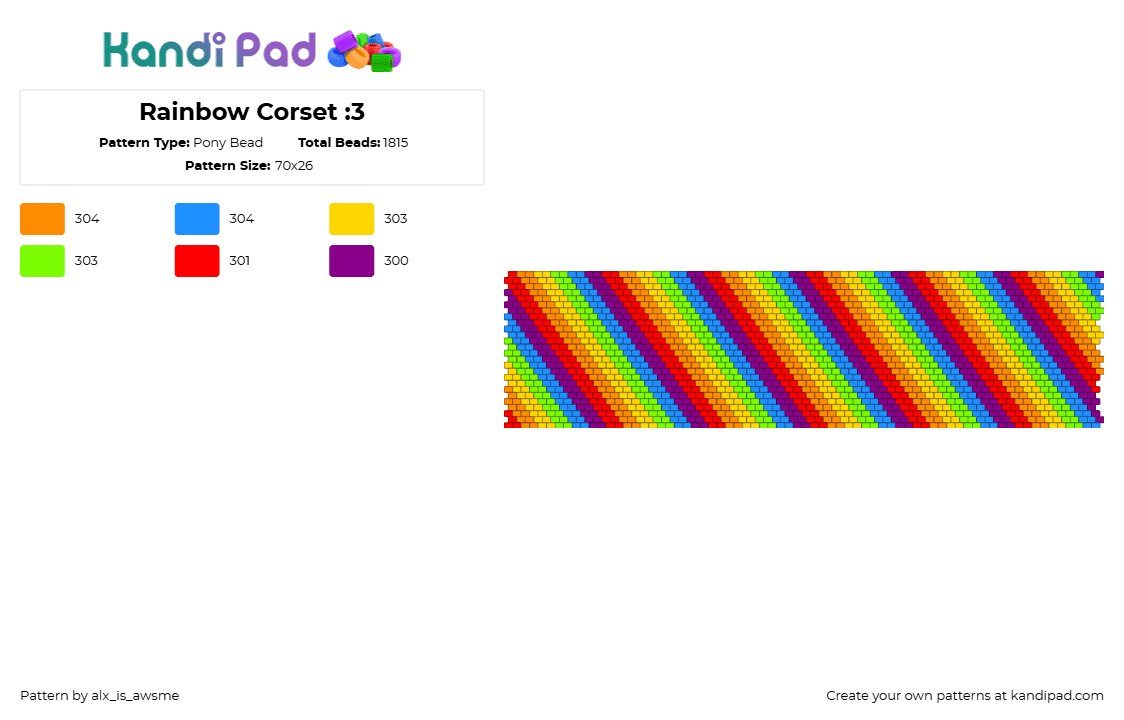 Rainbow Corset :3 - Pony Bead Pattern by alx_is_awsme on Kandi Pad - orange,green,pink,colorful