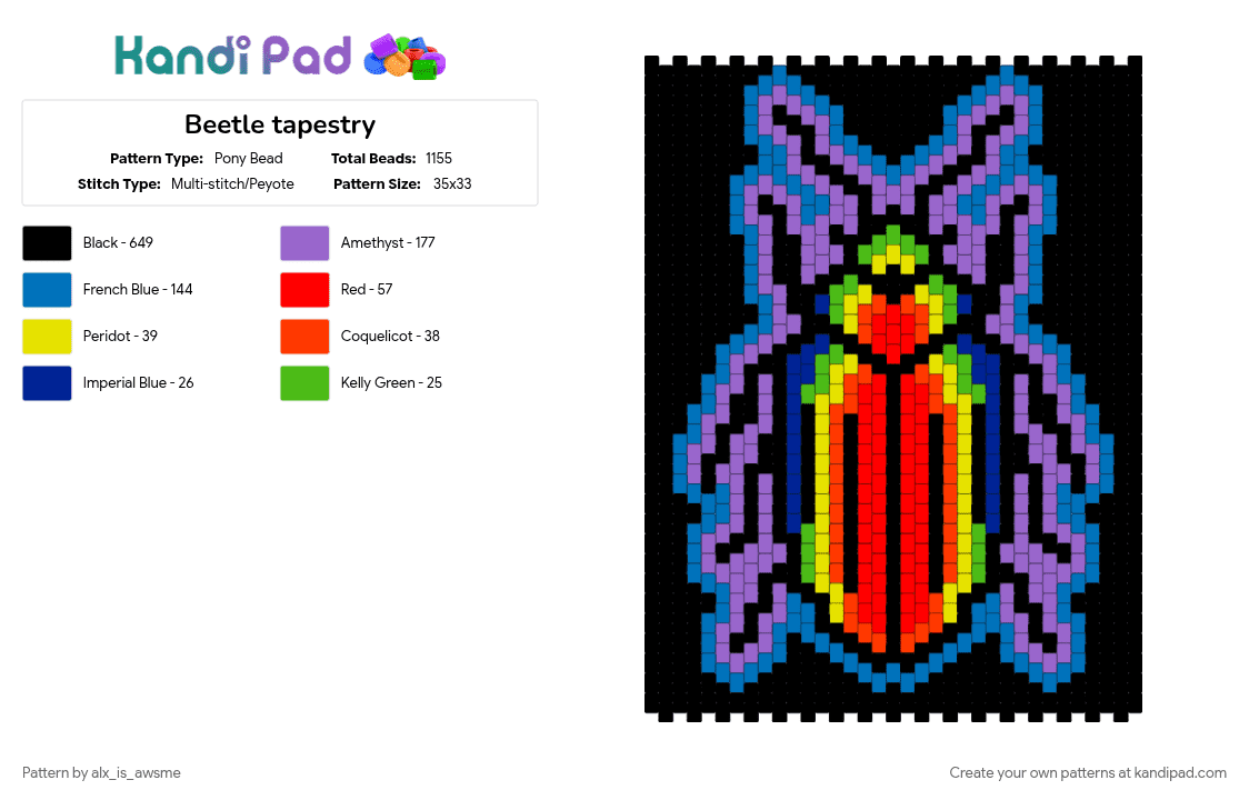 Beetle tapestry - Pony Bead Pattern by alx_is_awsme on Kandi Pad - black, blue, purple, red