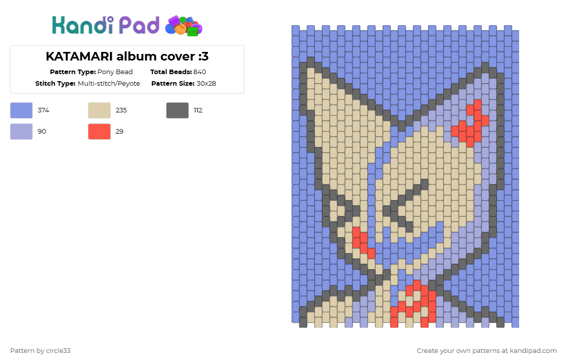 KATAMARI album cover :3 - Pony Bead Pattern by circle33 on Kandi Pad - light blue,beige,katamari,femtanyl,hyperpop,digital hardcore,album cover,music,very cool,fem