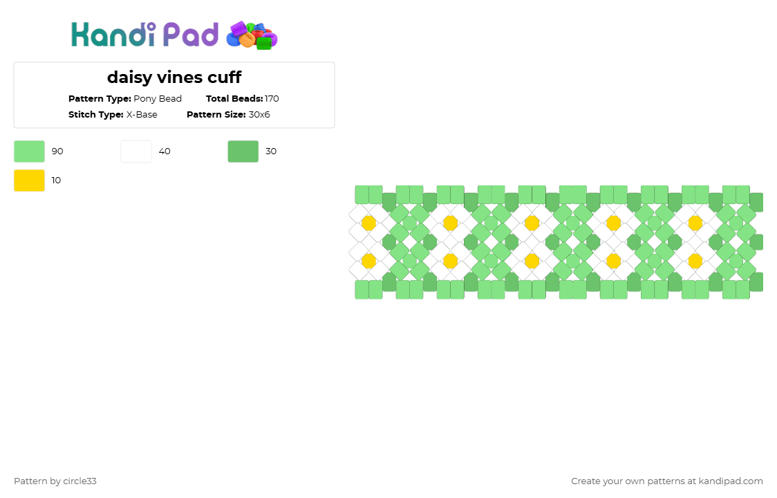 daisy vines cuff - Pony Bead Pattern by circle33 on Kandi Pad - teal,daisy,vines,flower,cottagecore,pastel,x base