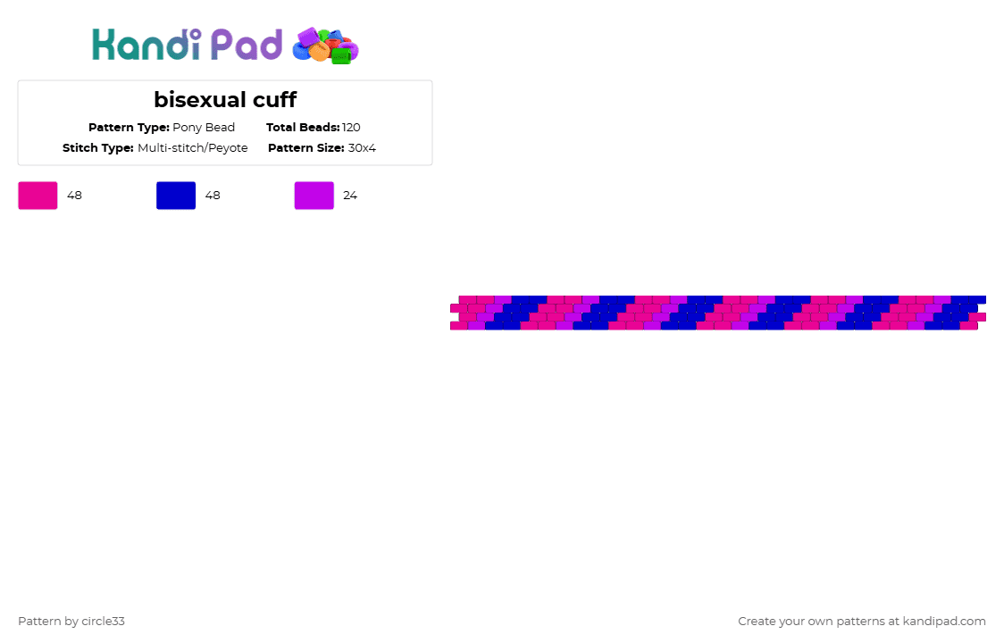 bisexual cuff - Pony Bead Pattern by circle33 on Kandi Pad - pink,purple,bi,bisexual,pride,bi flag,lgbtq,queer,pride flag