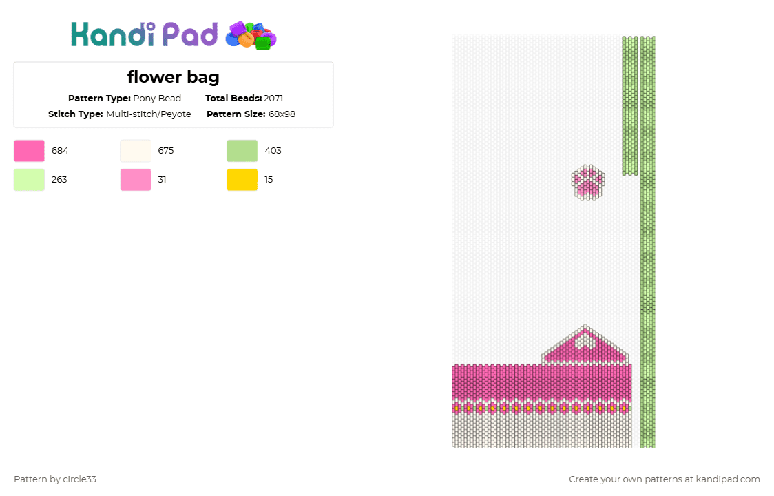 flower bag - Pony Bead Pattern by circle33 on Kandi Pad - pink,bag,purse,shoulder bag,flower,handbag,cute,flowers