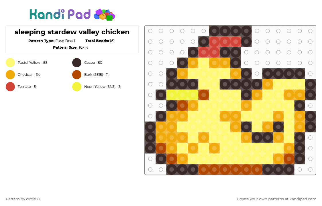 sleeping stardew valley chicken - Fuse Bead Pattern by circle33 on Kandi Pad - brown,yellow,stardew,stardew valley,chicken,stardew chicken,stardew valley chicken,cute