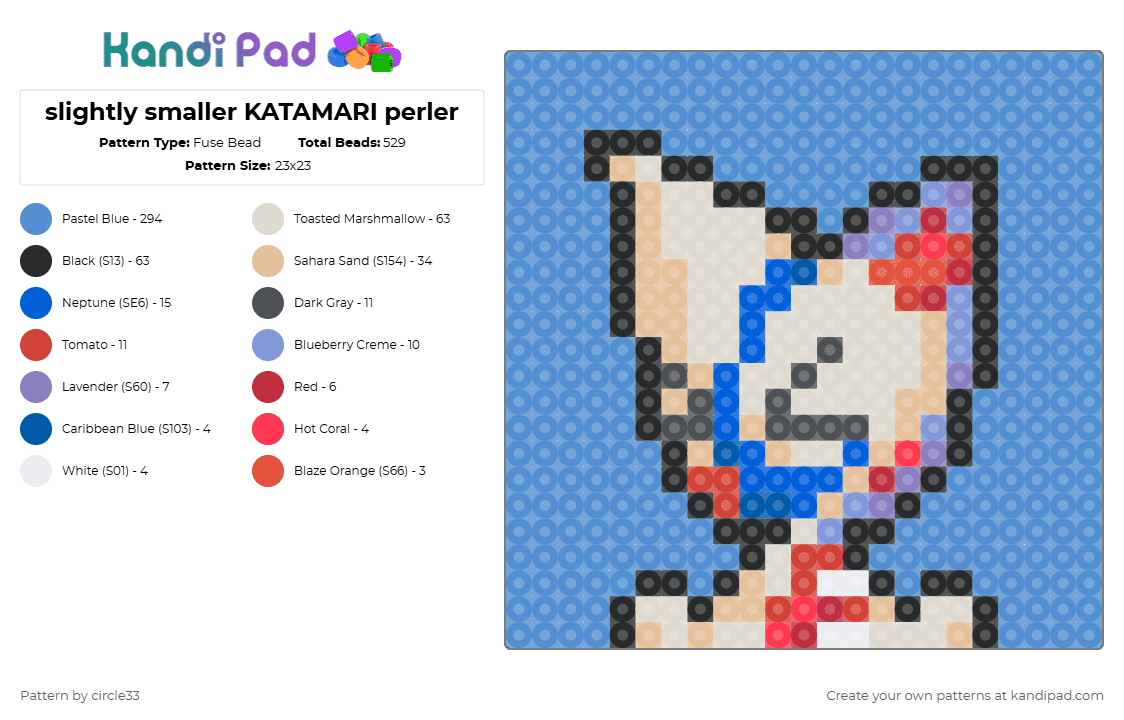 slightly smaller KATAMARI perler - Fuse Bead Pattern by circle33 on Kandi Pad - beige,light blue,katamari,femtanyl,album cover