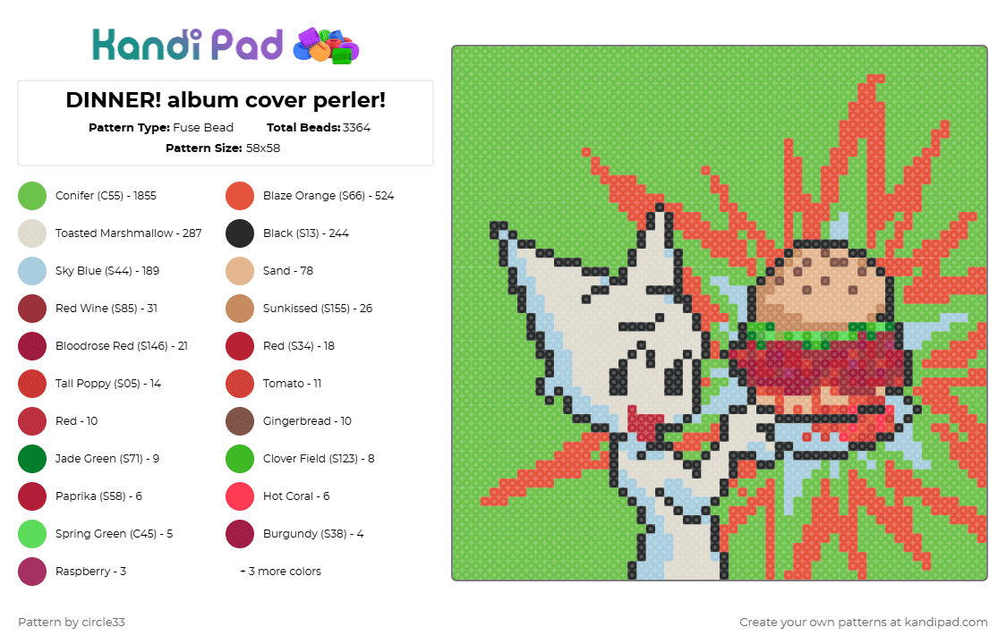 DINNER! album cover perler! - Fuse Bead Pattern by circle33 on Kandi Pad - green,red,femtanyl,dinner,album cover