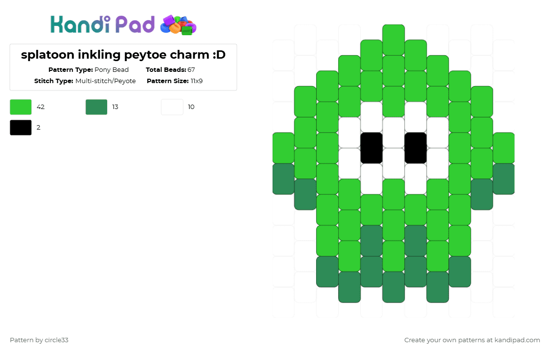 splatoon inkling peytoe charm :D - Pony Bead Pattern by circle33 on Kandi Pad - green,splatoon,inkling,squid,nintendo,cute,small